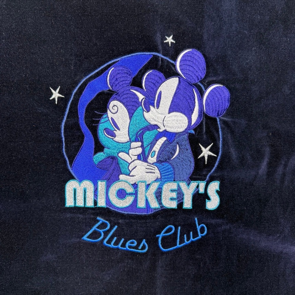 Vintage 90s Disney Embroidered Mickey's Blues Club Velour Button Up Shirt - Picture 5 of 5